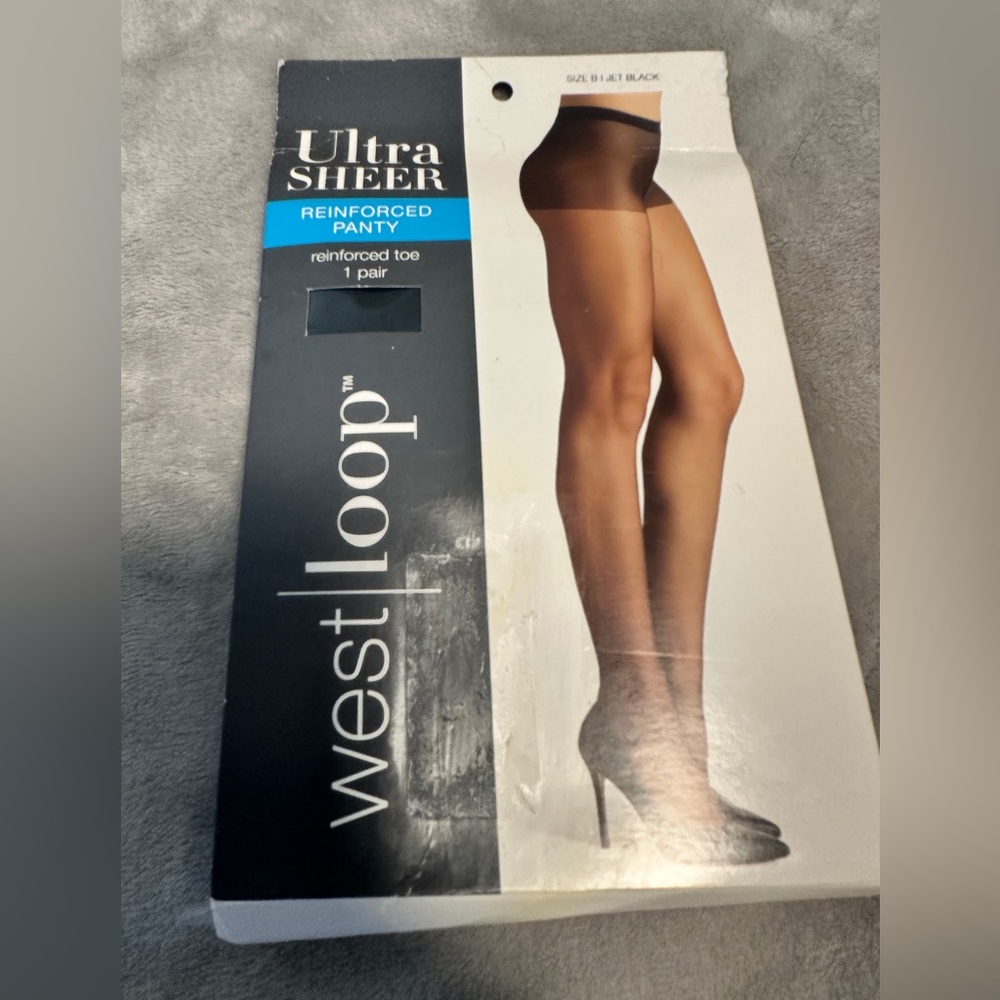West Loop Ultra Sheer Nylon Spandex Pantyhose, 176836‎ Jet Black, Size B